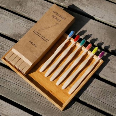 Custom Logo Wooden Bamboo Toothbrush Set Wood Handle Wave Hard Bristles Brushes Cepillos Dentales Dental Cleaning Tooth Brush